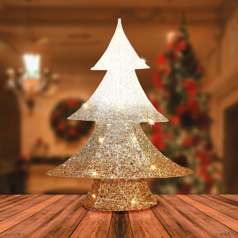 Christmas Sparkle Glitter Tree with 20 Lights - White & Champagne