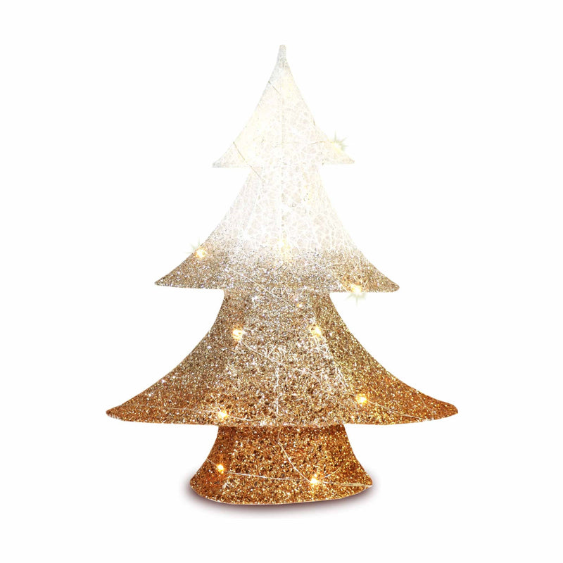 Christmas Sparkle Glitter Tree with 20 Lights - White & Champagne