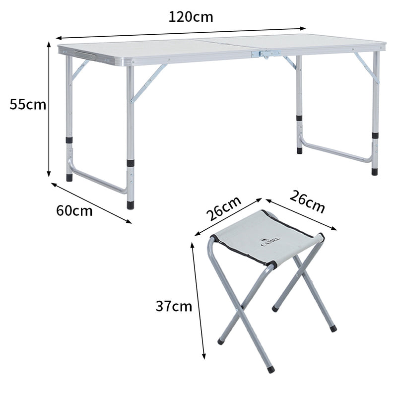 Livingandhome Folding Picnic Table with 4 Stools Portable Lightweight Aluminum Table Stools Set