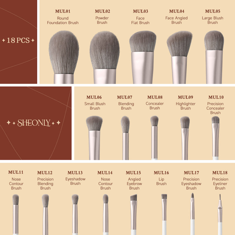 Livingandhome Professional Makeup Brush Set 18 Pcs For Foundation Powder Concealers Eye Shadows Blush