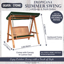Silver & Stone Tropicana Two Seater Wooden Swing With Canopy and Cushion Seat