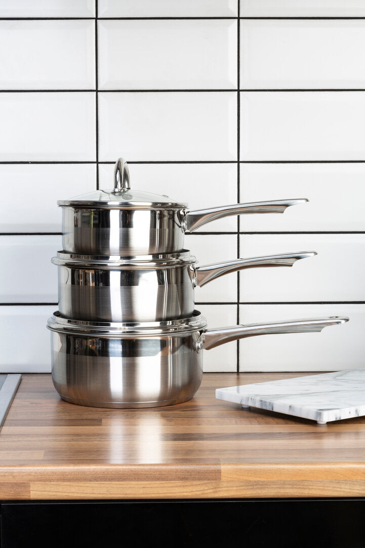 Crosse Set of 3 Stainless Steel Saucepan with Lids