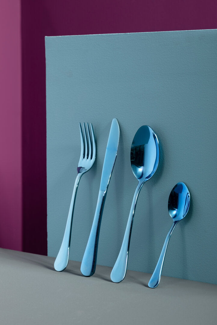 Avie 16 Piece Stainless Steel Blue Cutlery Set