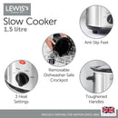 Lewis's Slow Cooker 1.5L Stainless Steel
