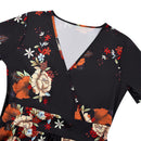 Floral Print V-Neck Short Sleeve Summer Midi Dress With Pockets