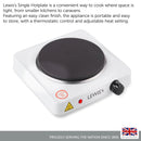 Lewis's Hotplate Single 1500W - White
