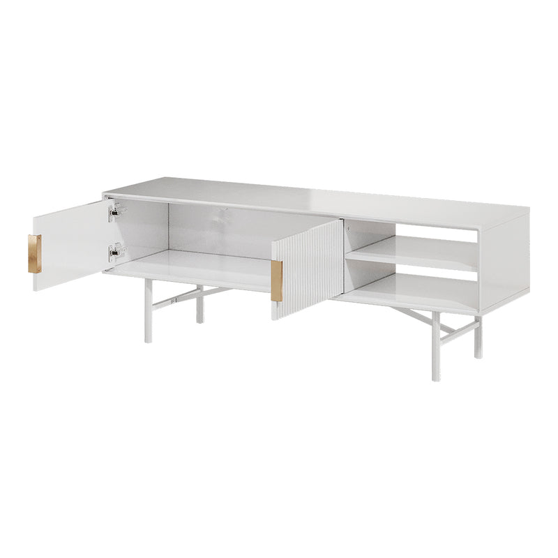 Livingandhome White Wooden TV Unit with Cabinets
