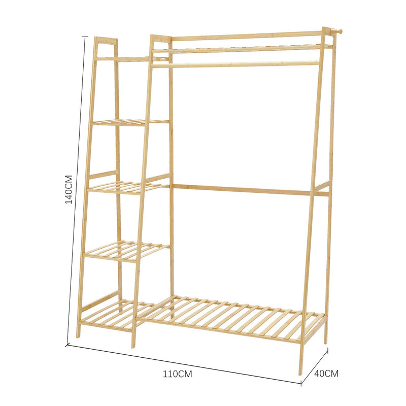 Livingandhome Bamboo Bedroom Garment Clothes Rack Natural 110cm