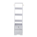 Livingandhome White Slim Storage Shelving Unit with Lockable Drawer