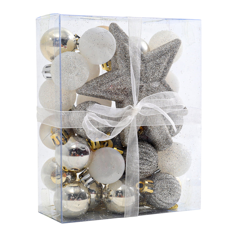 Lifeideas 30 Pieces Shatterproof Christmas Tree Ornament Set Xmas Bauble and Snowflake Tree Topper