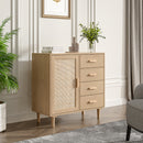 Livingandhome Minimalist Wooden Cabinet with Rattan Accent
