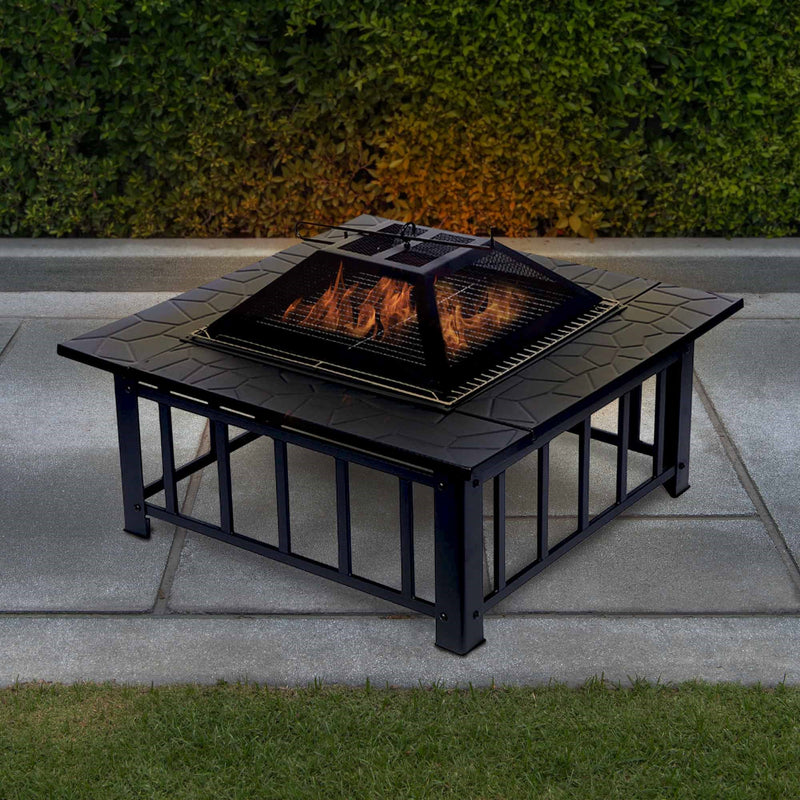 Silver & Stone 3 in 1 Outdoor Fire Pit with BBQ Grill Shelf & Waterproof Cover