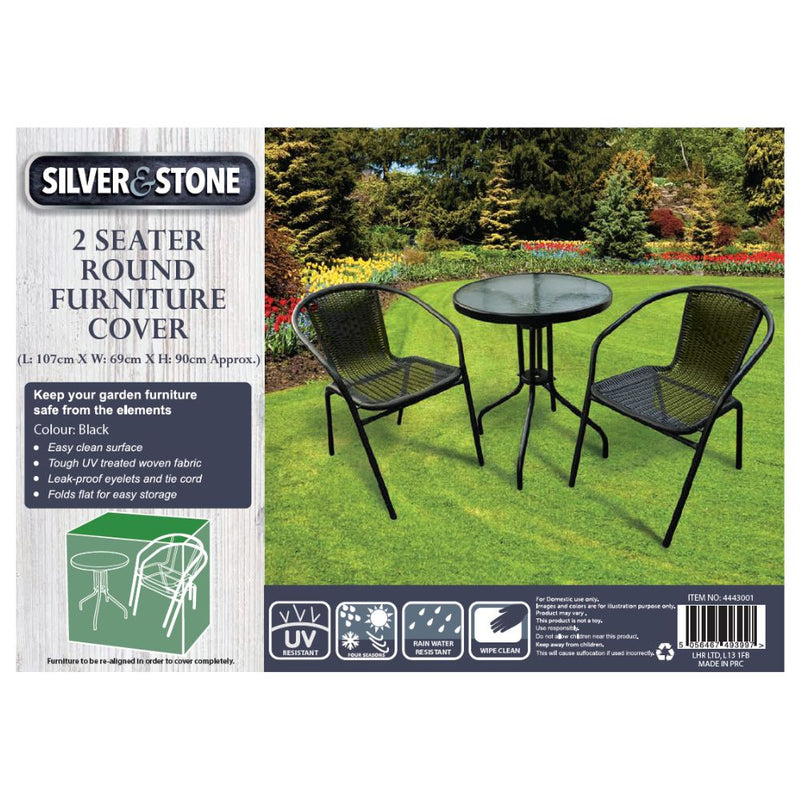 Silver & Stone Outdoor Furniture Cover for Milano Bistro 2 Seater Set Round - Black