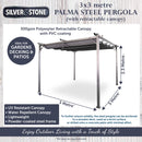Silver & Stone Palma Steel Pergola Gazebo with Retractable Canopy 3m x 3m - Grey