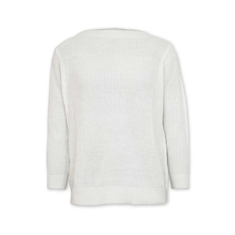 Fisherman Rib Boat Neck Jumper - White