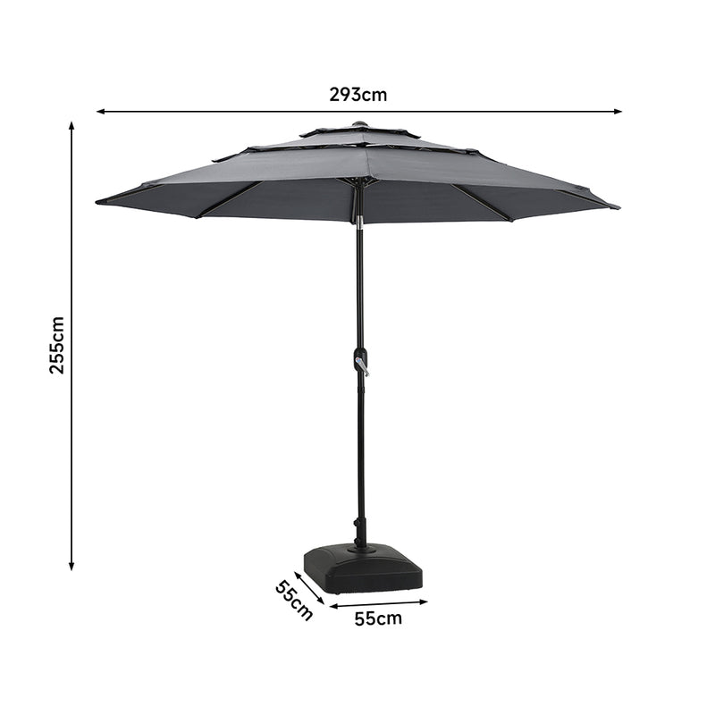 Garden Sanctuary Outdoor 3-Tier Umbrella with HDPE Parasol Base