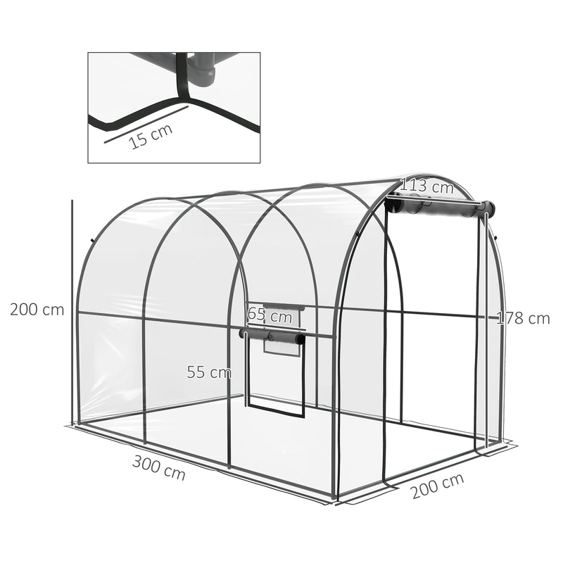 Outsunny 3 x 2 x 2m Polytunnel Greenhouse with Door, Windows, Steel Frame