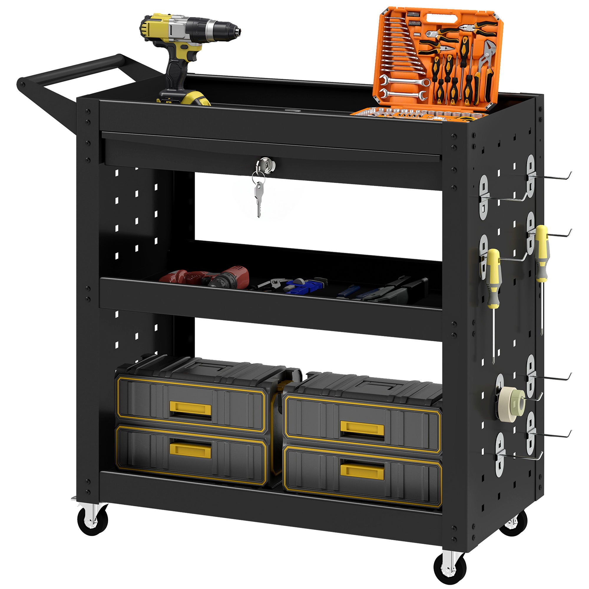HOMCOM Storage Trolley Wheel Cart with Lockable Wheels Black