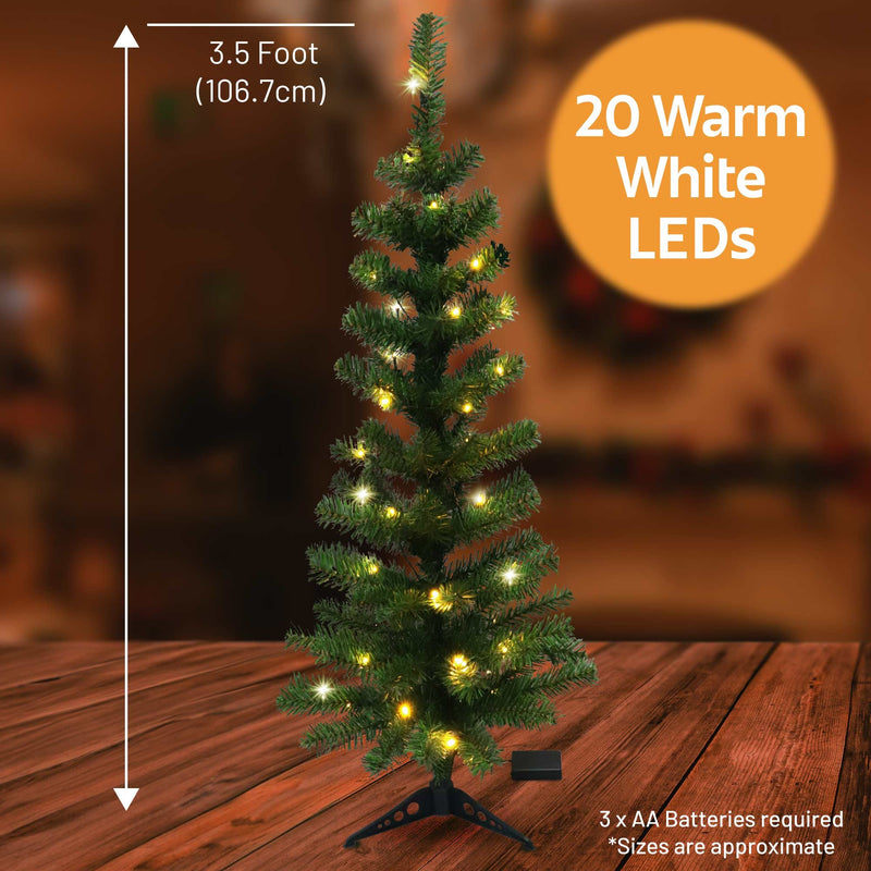 Christmas Sparkle Pre Lit Artificial Traditional Christmas Tree 3.5ft with Warm White LED Lights