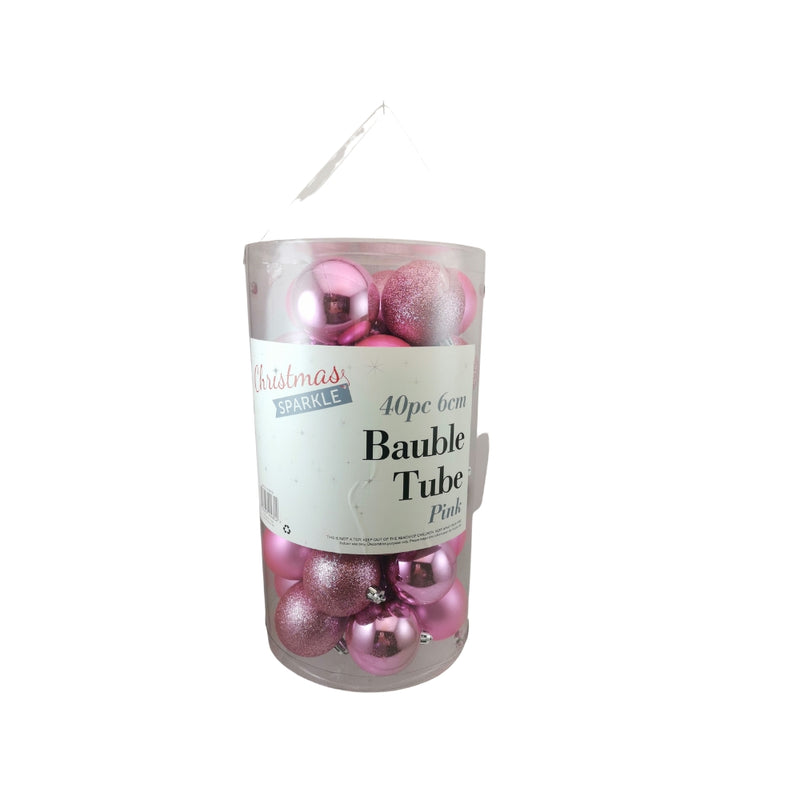Christmas Sparkle Tube of 40 Shatterproof Baubles 6cm - Blush Pink