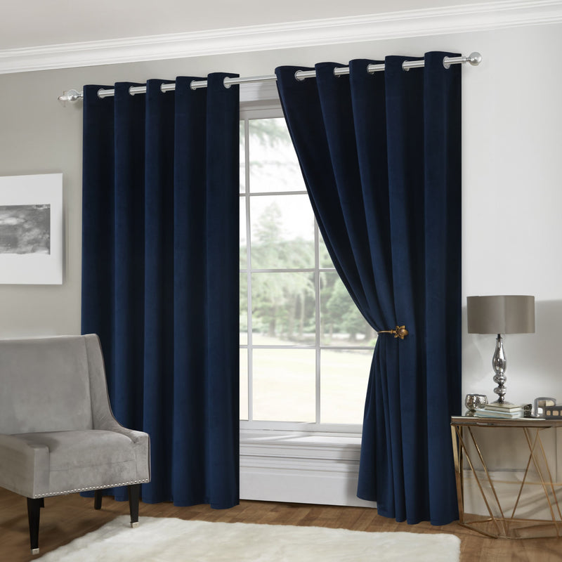 Lewis's Italian Velvet Blackout Curtains - Navy