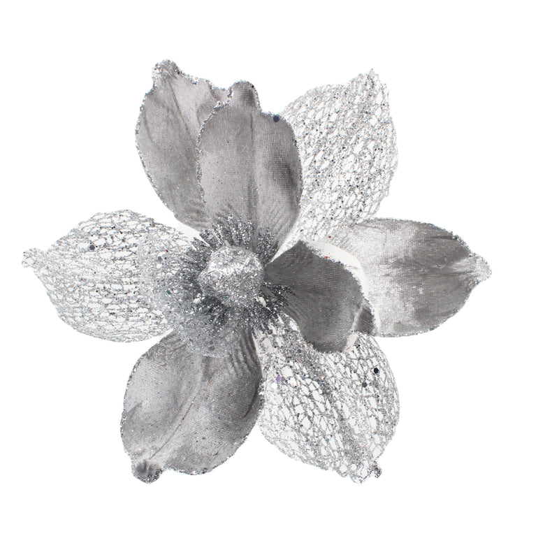 Christmas Sparkle Magnolia Flower Stem Pick Artificial - Silver