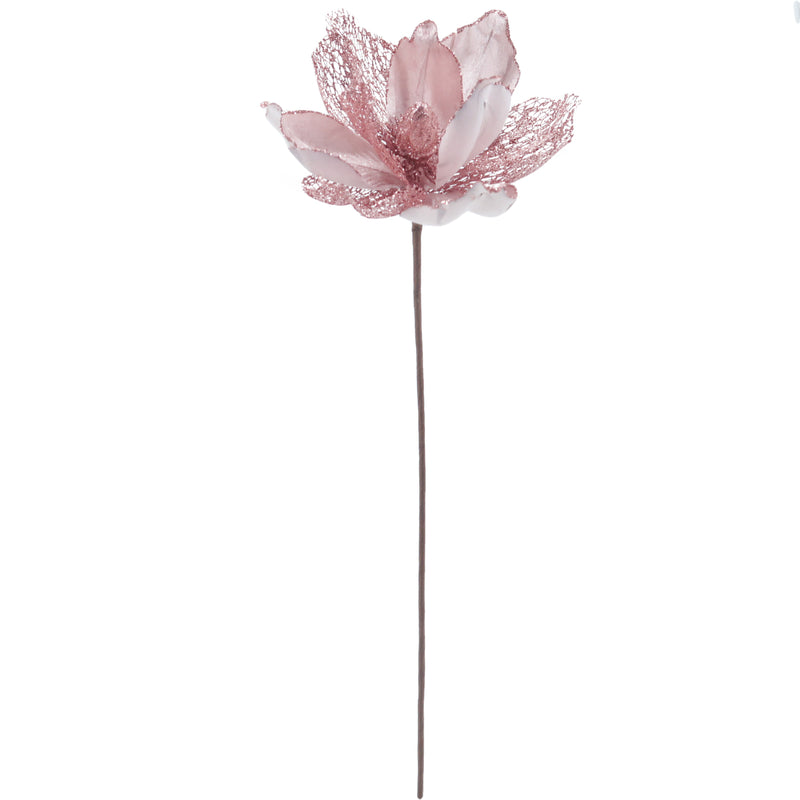 Christmas Sparkle Magnolia Flower Stem Pick Artificial - Blush Pink