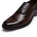 Low-Top Lace-Up Leather Dress Shoes With Pointed Toe - Brown