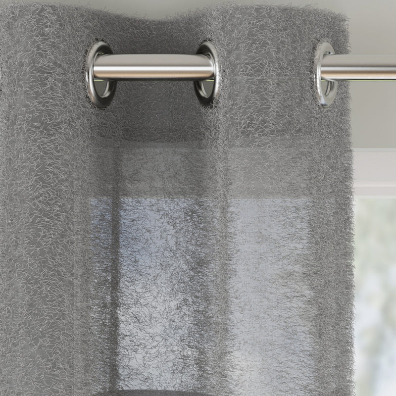 Andorra Grey Textured Header Sheer Voile Panels - Pair