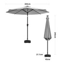 Large Solar Powered LED Patio Parasol Umbrella For Outdoor Garden Patio With Base Grey