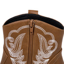 Embroidered Pointed Toe Cowboy Ankle Boots with Block Heel