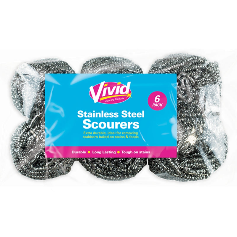 Vivid Stainless Steel Scourers - 6 pack