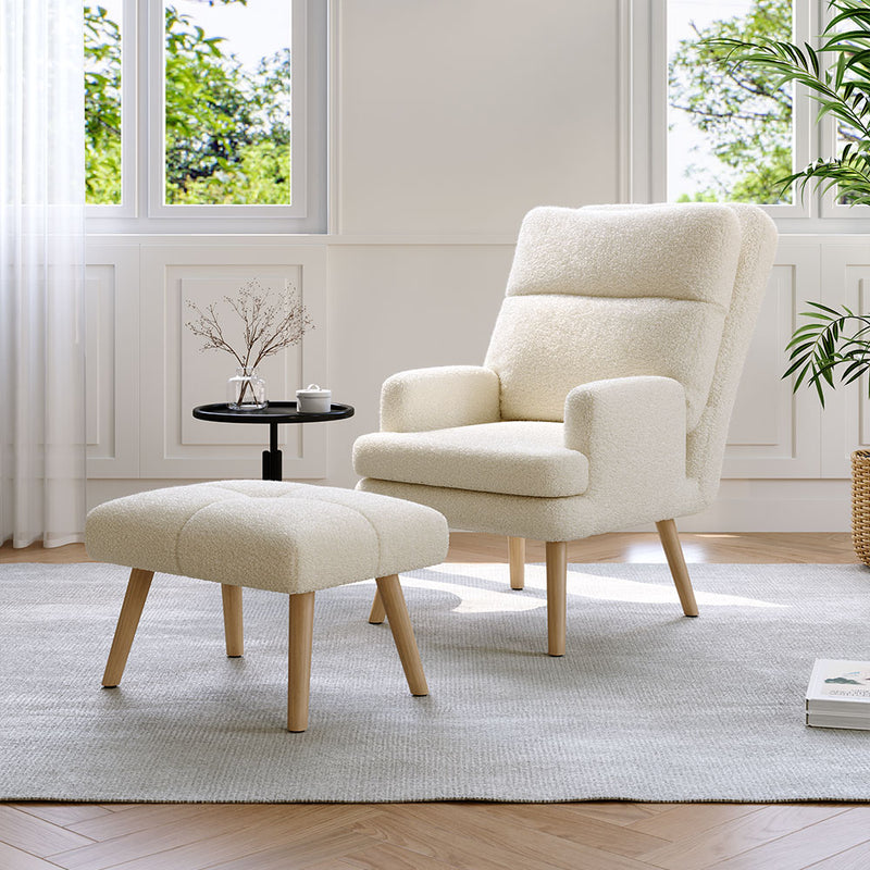 Livingandhome Sherpa Upholstery Lounge Chair and Footstool Set