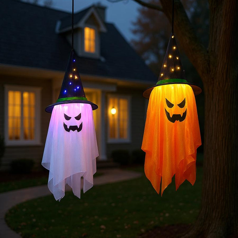 LED Halloween Ghost Witch Hat Set