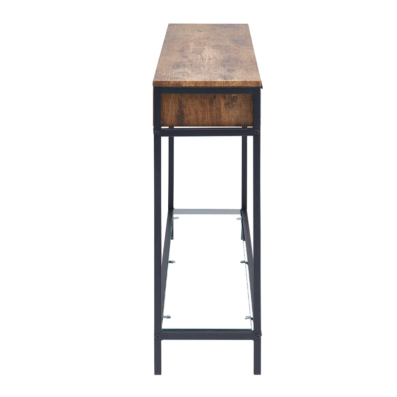 Livingandhome Rustic Storage Console with Glass Shelf