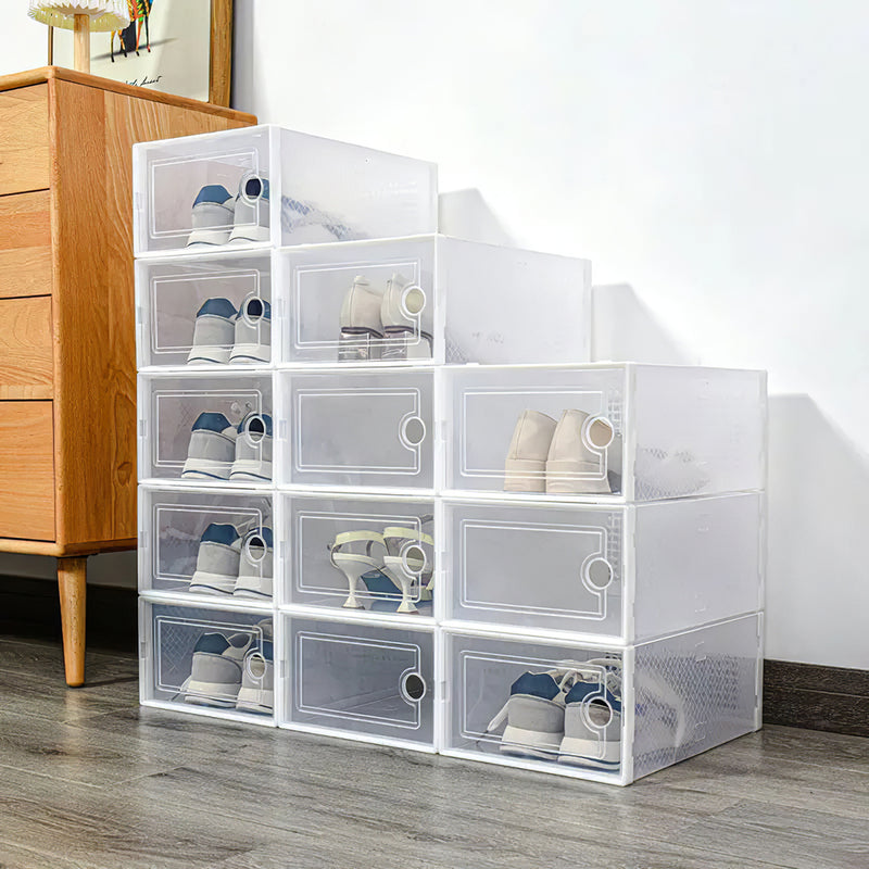Lifeideas 12 Pack White Foldable Plastic Shoe Storage Boxes