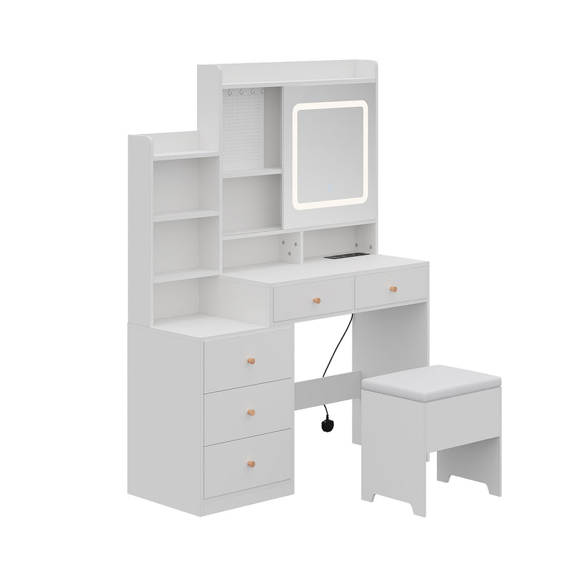 Livingandhome Dressing Table with LED Lights and Stool