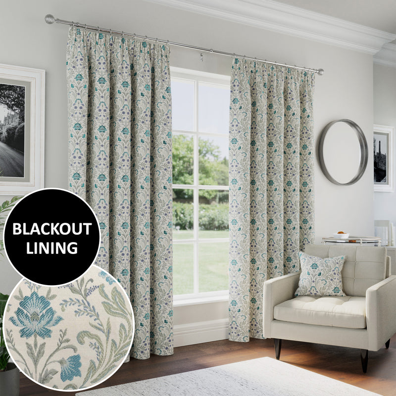 Enhanced Living Blue Floral, 100% Blackout, Thermal Curtains with Tape Top Header - Pair