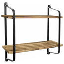 Livingandhome 2-Tier Industrial Wall Mounted Metal and Wood Floating Shelf