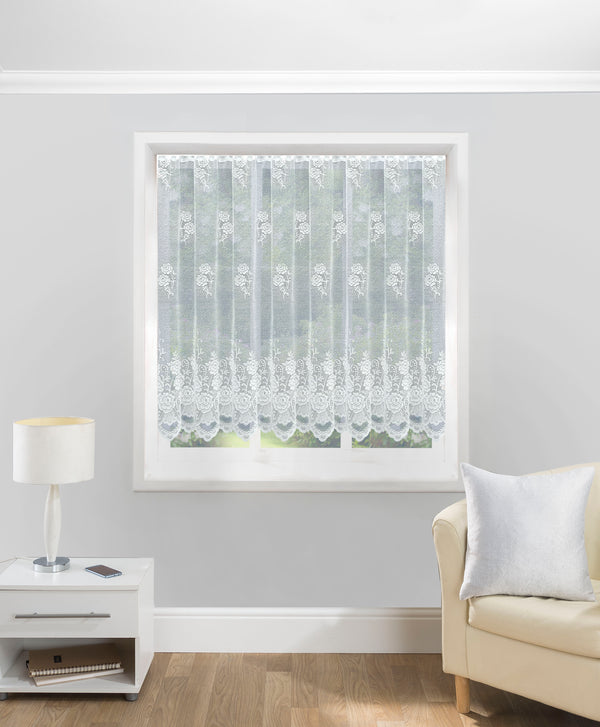 Traditional White Floral Heavy Lace Sheer Net Curtain Panel