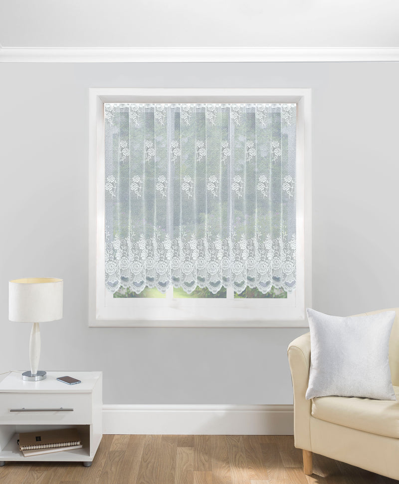 Traditional White Floral Heavy Lace Sheer Net Curtain Panel