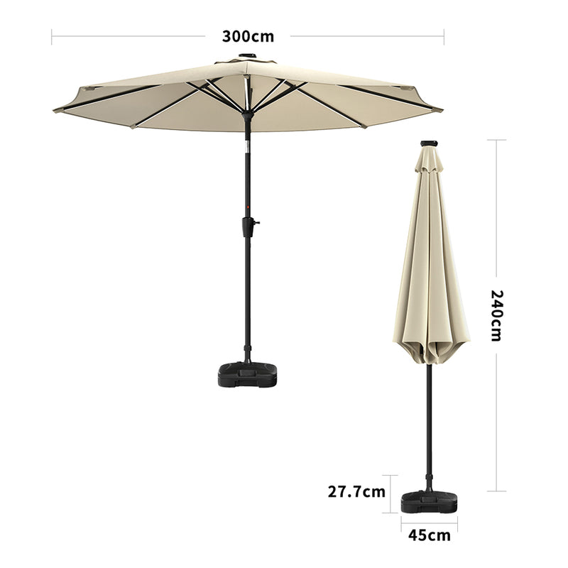 Garden Sanctuary Large Solar Powered LED Patio Umbrella for Outdoor Garden Patio with Base