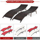 2PCS Folding Chaise Lounge with Double-sided Cushion - Red
