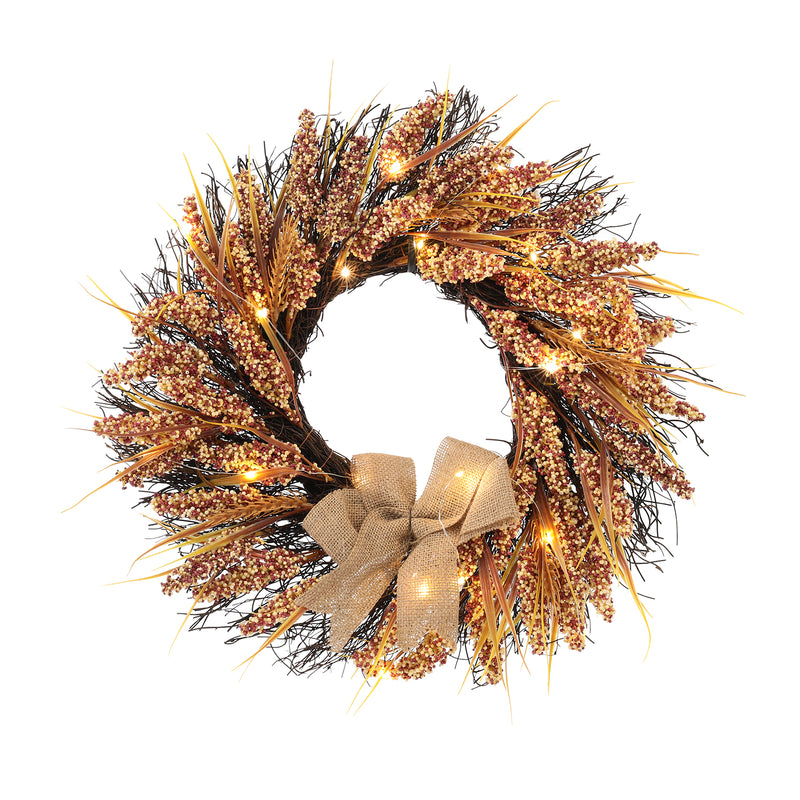 LED Golden Wheat Harvest Wreath