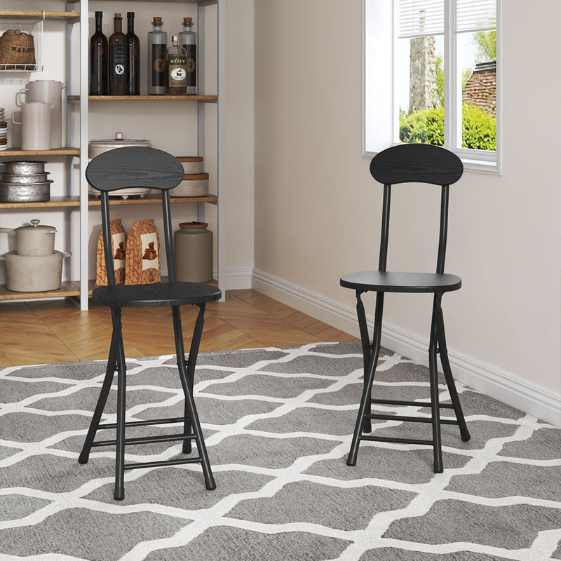 Livingandhome Set of 2 Compact Wooden Folding Chairs with Metal Legs