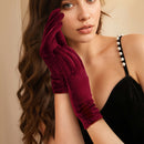 Full Finger Bridal Gloves Opera Wrist Banquet Gloves Wine Red