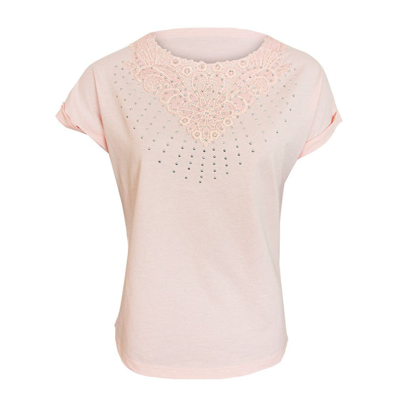 Tru Ladies Lace Detail T Shirt - Pink