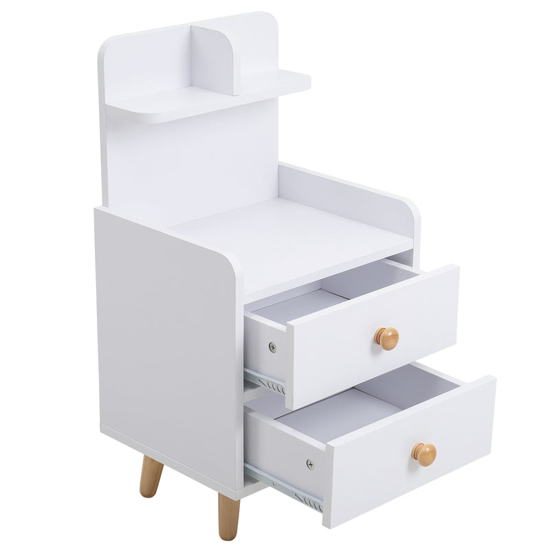 Livingandhome Wooden 2-Drawer Bedside Table Nightstand with a Shelf and Wooden Legs