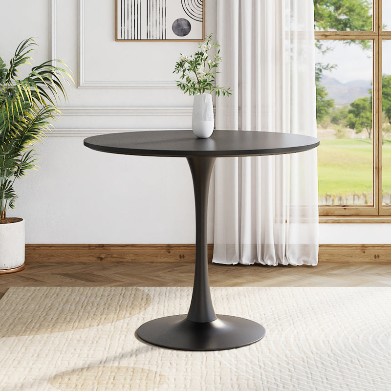 Livingandhome Modern Round Wooden Table with Metallic Base