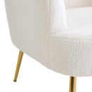 Livingandhome White Teddy Fabric Armchair With Metal Legs